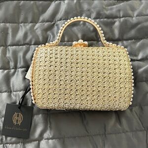 House of Harlow Elegant Gold Handbag with Pearl Accents